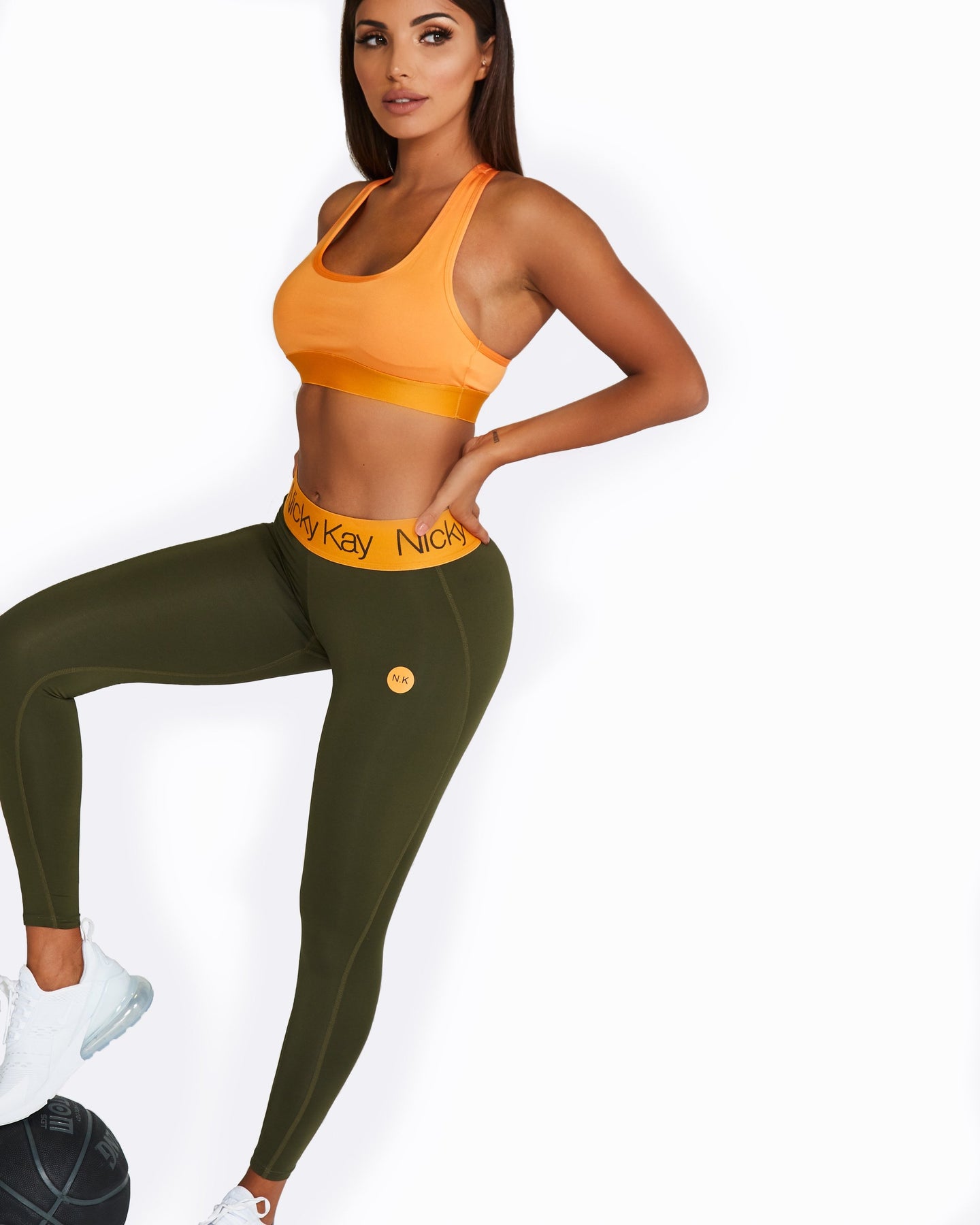 Nicky Kay Women's Fit Glam Compression Tights / Leggings - Khaki/Orange